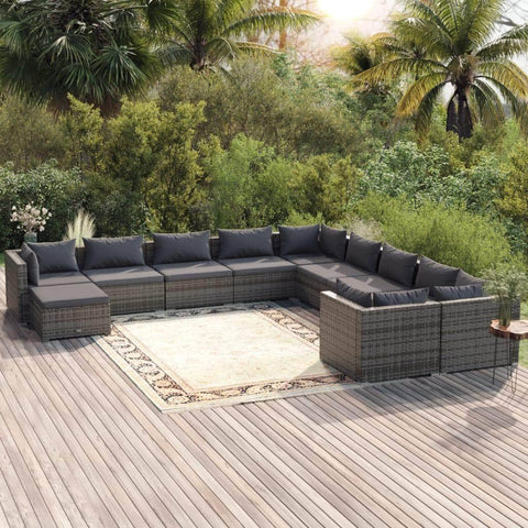 11 Piece Garden Lounge Set with Cushions Poly Rattan Grey