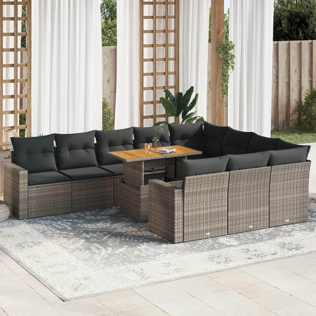 11 Piece Garden Sofa Set with Cushions Beige Poly Rattan - Outdoor Comfort