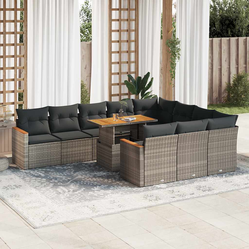 11 Piece Garden Sofa Set with Cushions Beige Poly Rattan - Outdoor Comfort