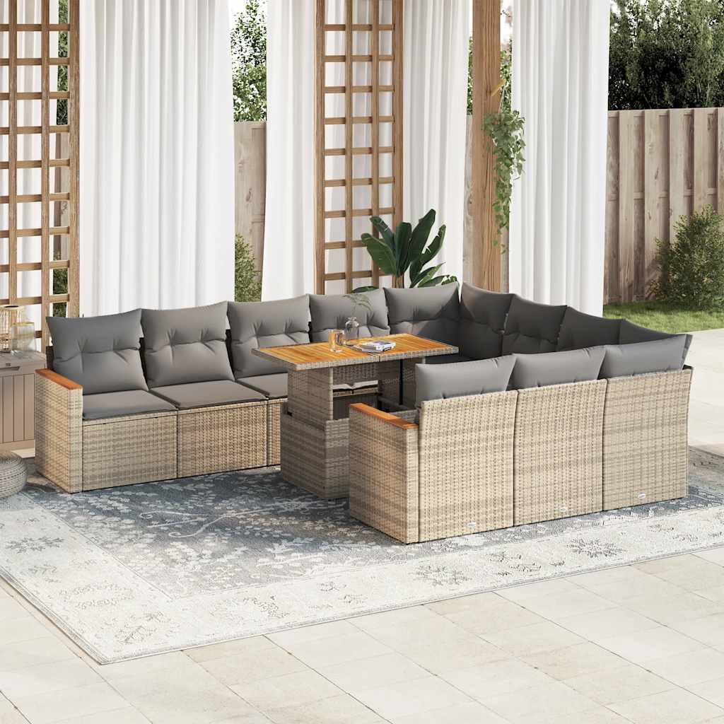 11 Piece Garden Sofa Set with Cushions Beige Poly Rattan - Outdoor Comfort