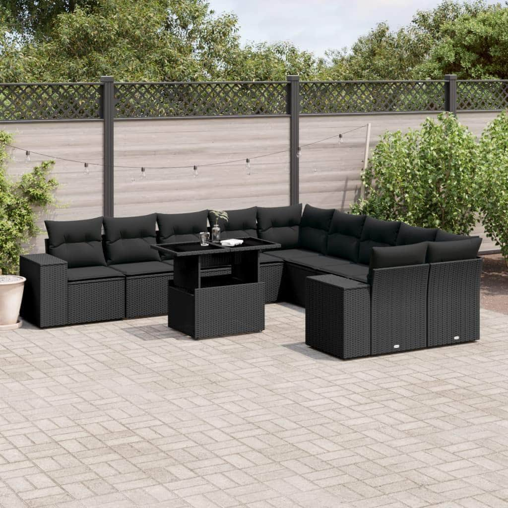 11 Piece Garden Sofa Set with Cushions Black