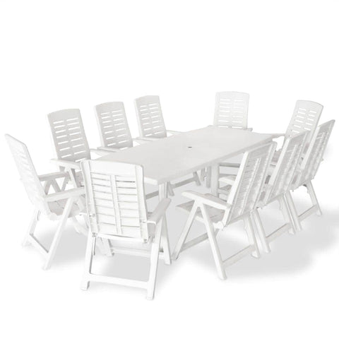 11 Piece Outdoor Dining Set Plastic White