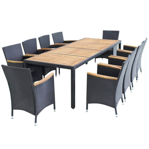 11 Piece Outdoor Dining Set with Cushions Poly Rattan Black