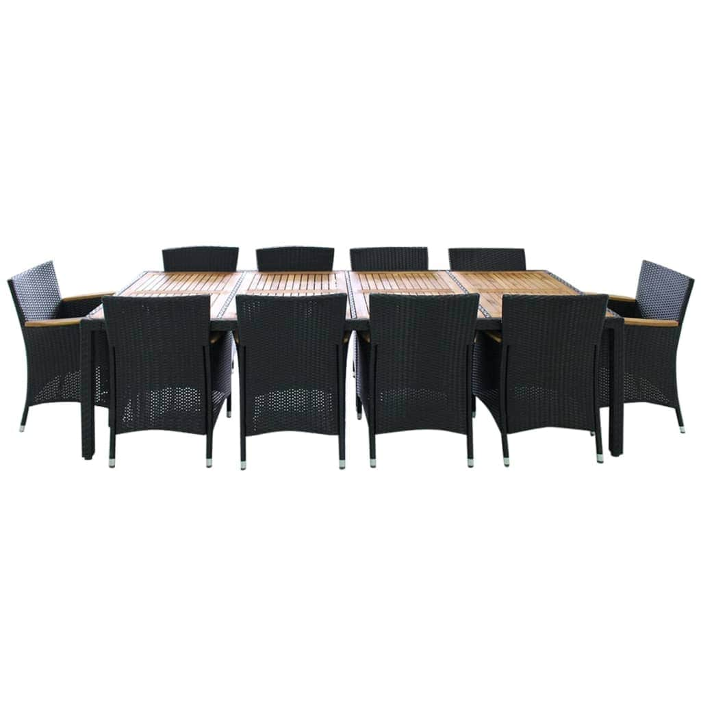 11 Piece Outdoor Dining Set with Cushions Poly Rattan Black