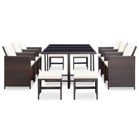 11 Piece Outdoor Dining Set with Cushions Poly Rattan Brown