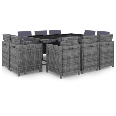 11 Piece Outdoor Dining Set with Cushions Poly Rattan Grey