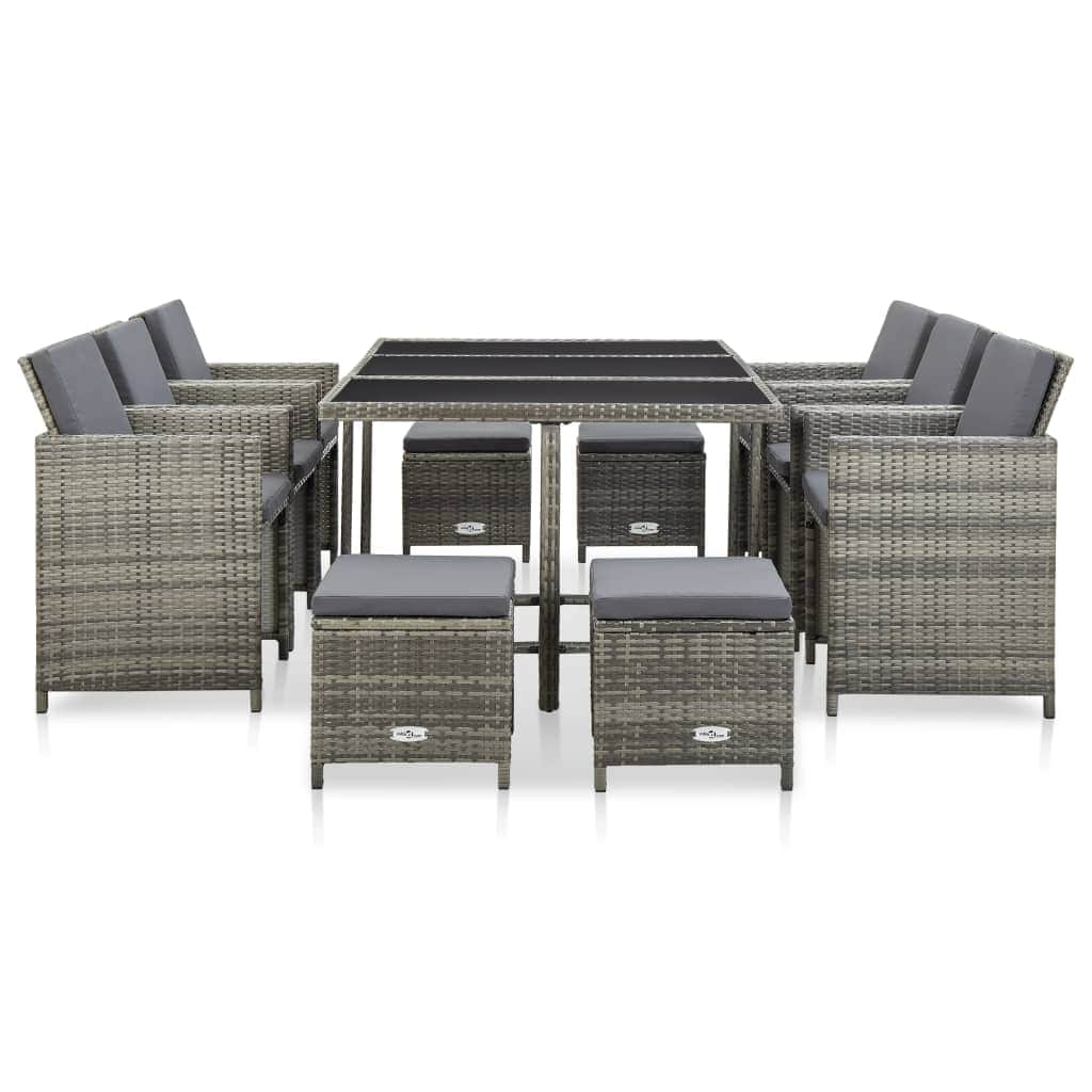 11 Piece Outdoor Dining Set with Cushions Poly Rattan Grey