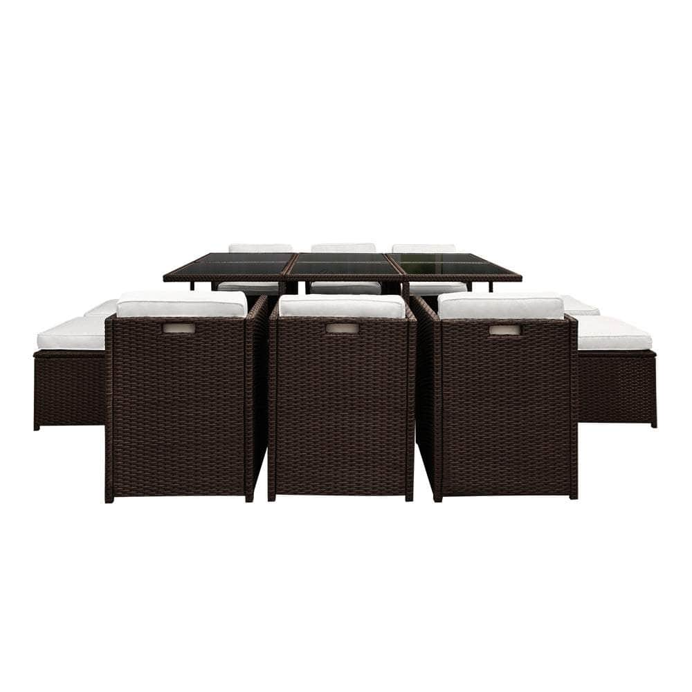 11 Piece PE Wicker Outdoor Dining Set - Brown & White