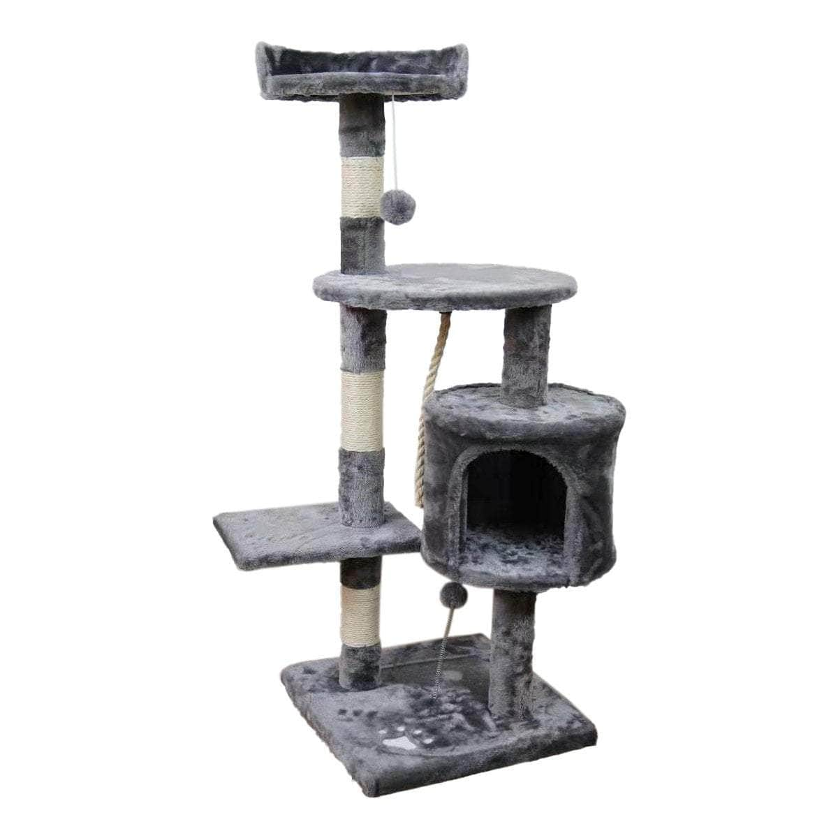 110cm Cat Tree Scratching Post - Beige/Dark Grey/Silver Grey