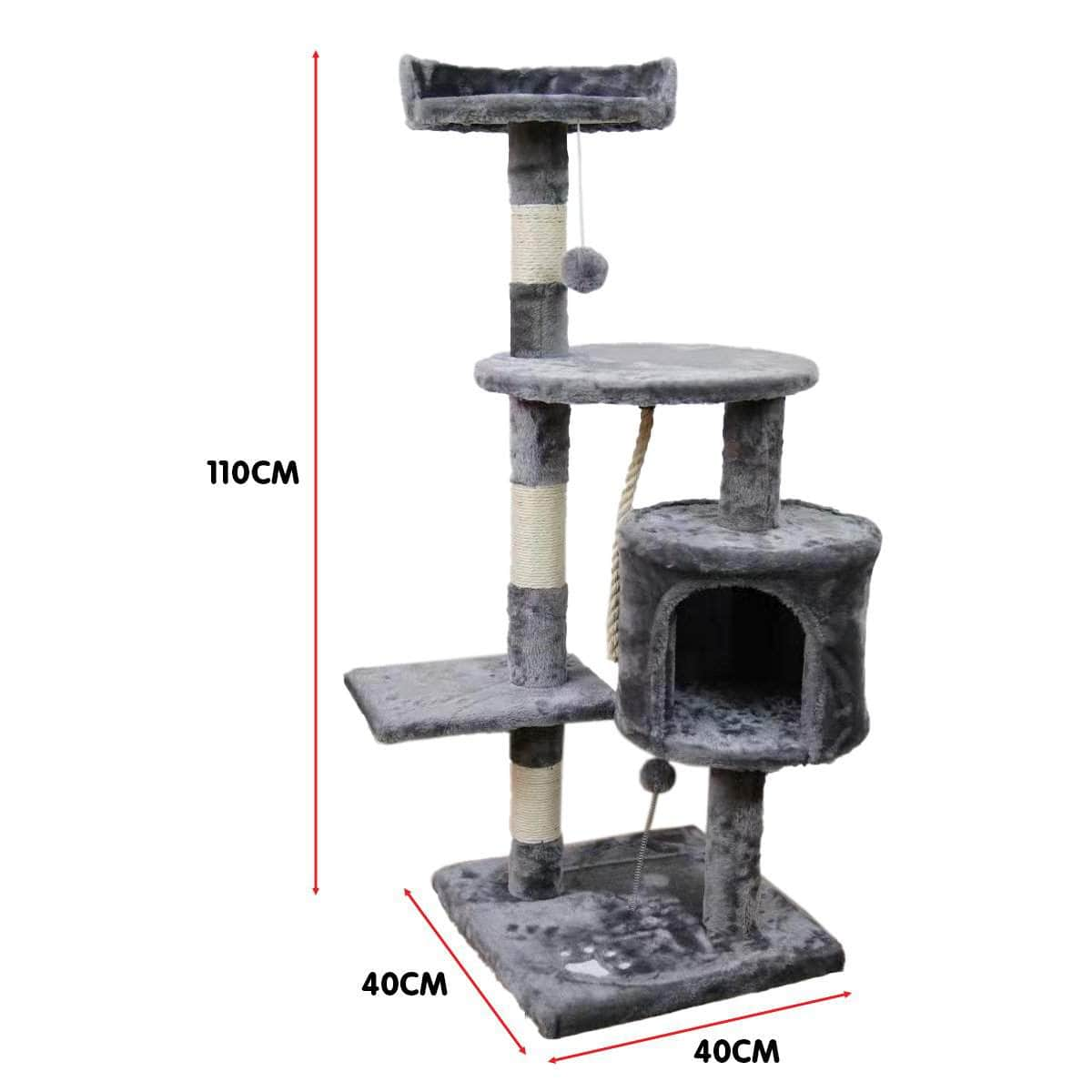 110cm Cat Tree Scratching Post - Beige/Dark Grey/Silver Grey