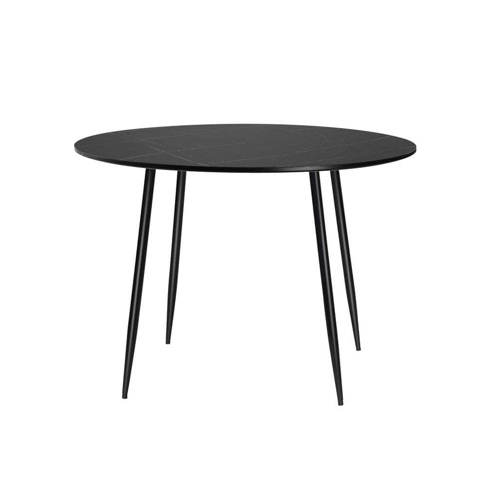 110cm Dining Table With Marble Effect Round Wooden Black