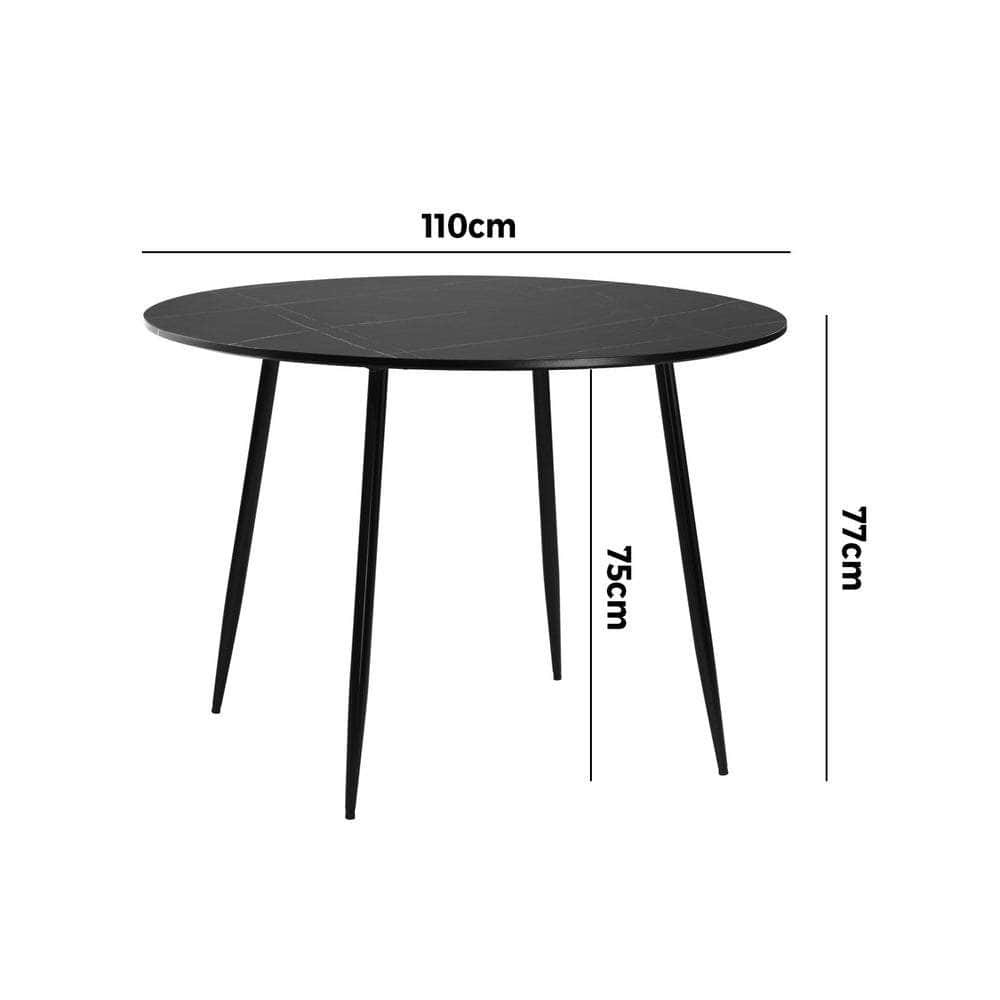 110cm Dining Table With Marble Effect Round Wooden Black