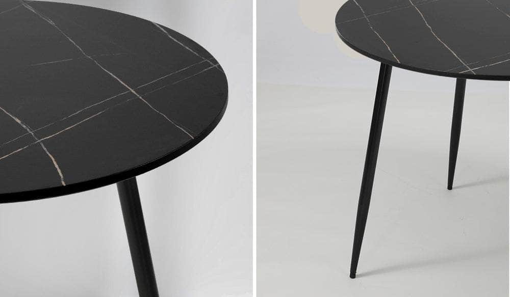 110cm Dining Table With Marble Effect Round Wooden Black