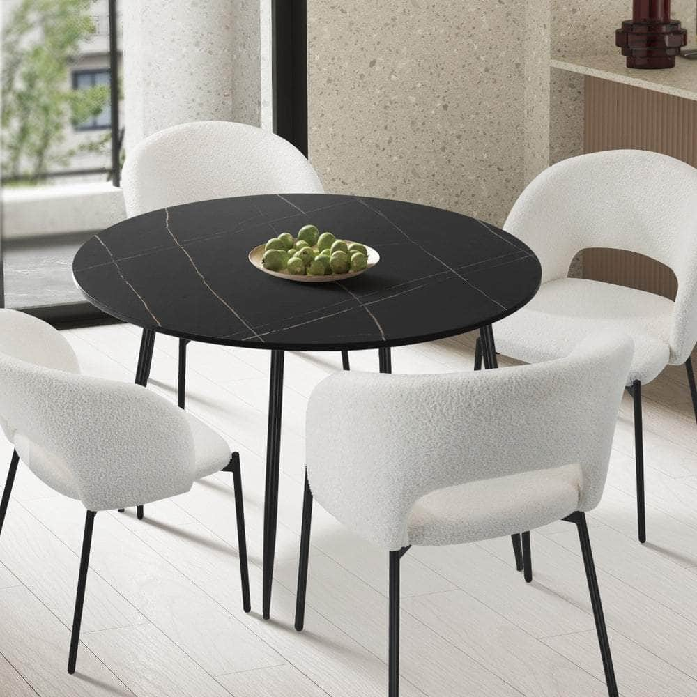 110cm Dining Table With Marble Effect Round Wooden Black