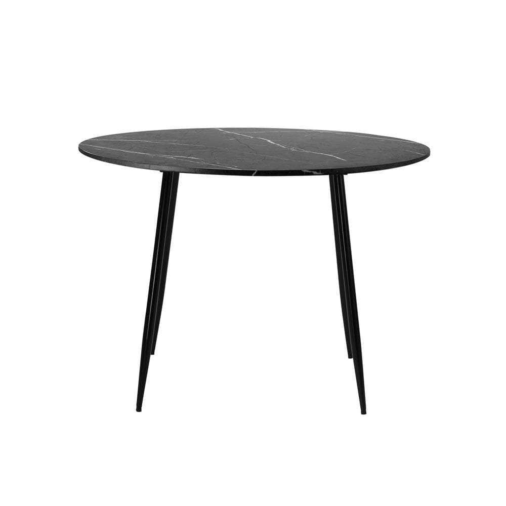 110cm Dining Table With Marble Effect Round Wooden Black