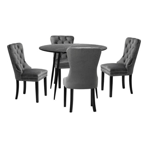 110cm Round Dining Table with 4 Dining Chairs Velvet Grey