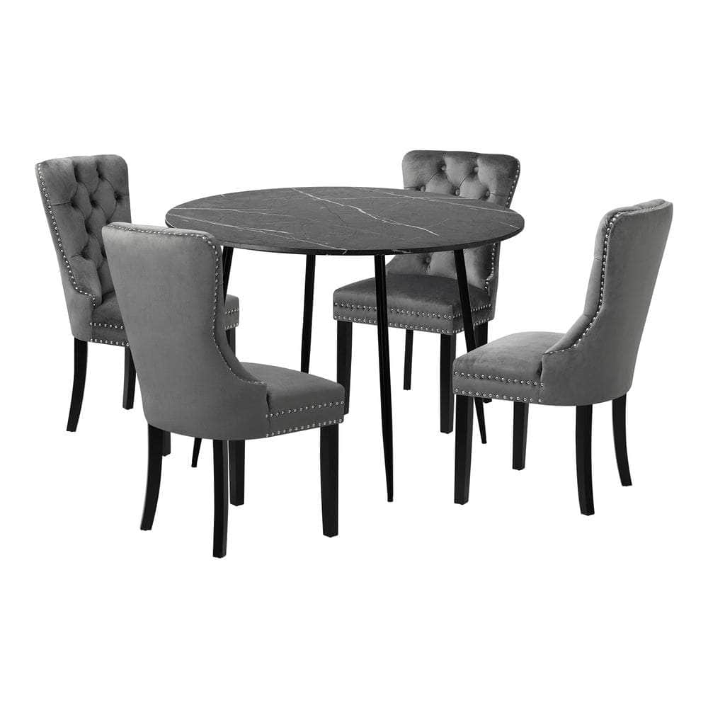 110cm Round Dining Table with 4 Dining Chairs Velvet Grey