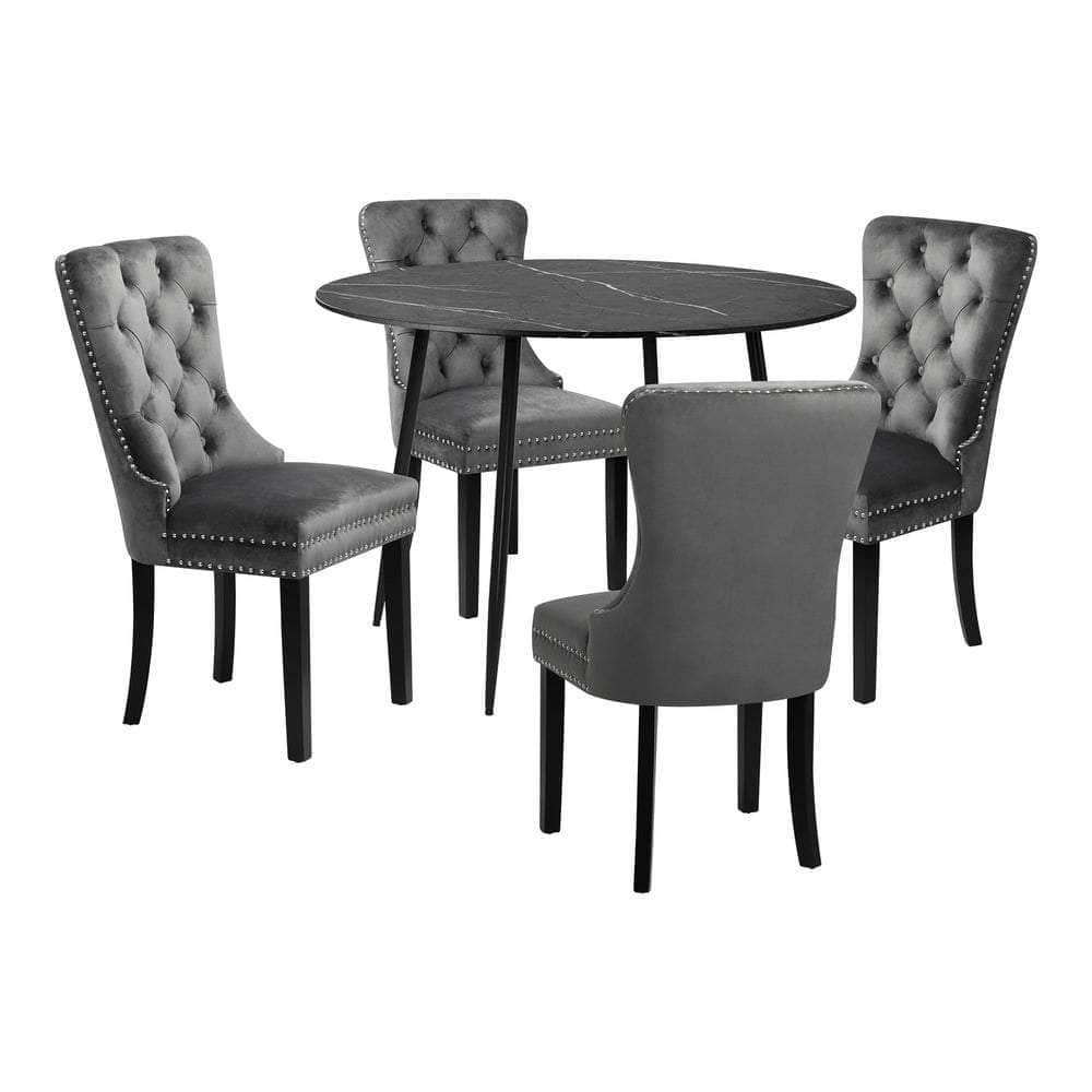 110cm Round Dining Table with 4 Dining Chairs Velvet Grey