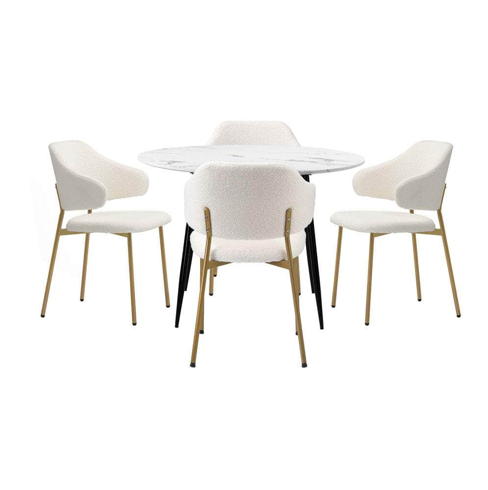 110cm Round Dining Table with 4PCS Chairs Sherpa Gold