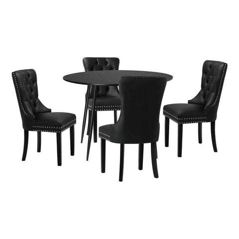 110cm Round Dining Table with 4PCS Chairs Velvet Black