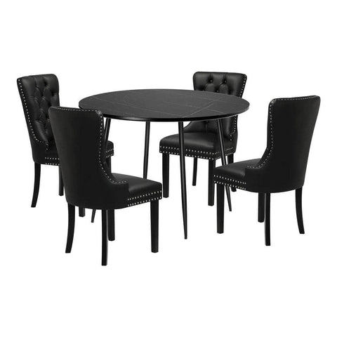 110cm Round Dining Table with 4PCS Chairs Velvet Black