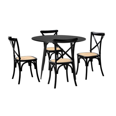 110cm Round Dining Table with 4PCS Dining Chairs Birch Timber Black