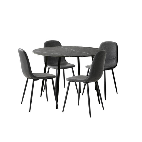 110cm Round Dining Table with 4PCS Dining Chairs PU Grey&Black