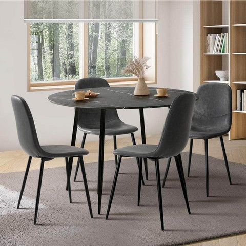 110cm Round Dining Table with 4PCS Dining Chairs PU Grey&Black