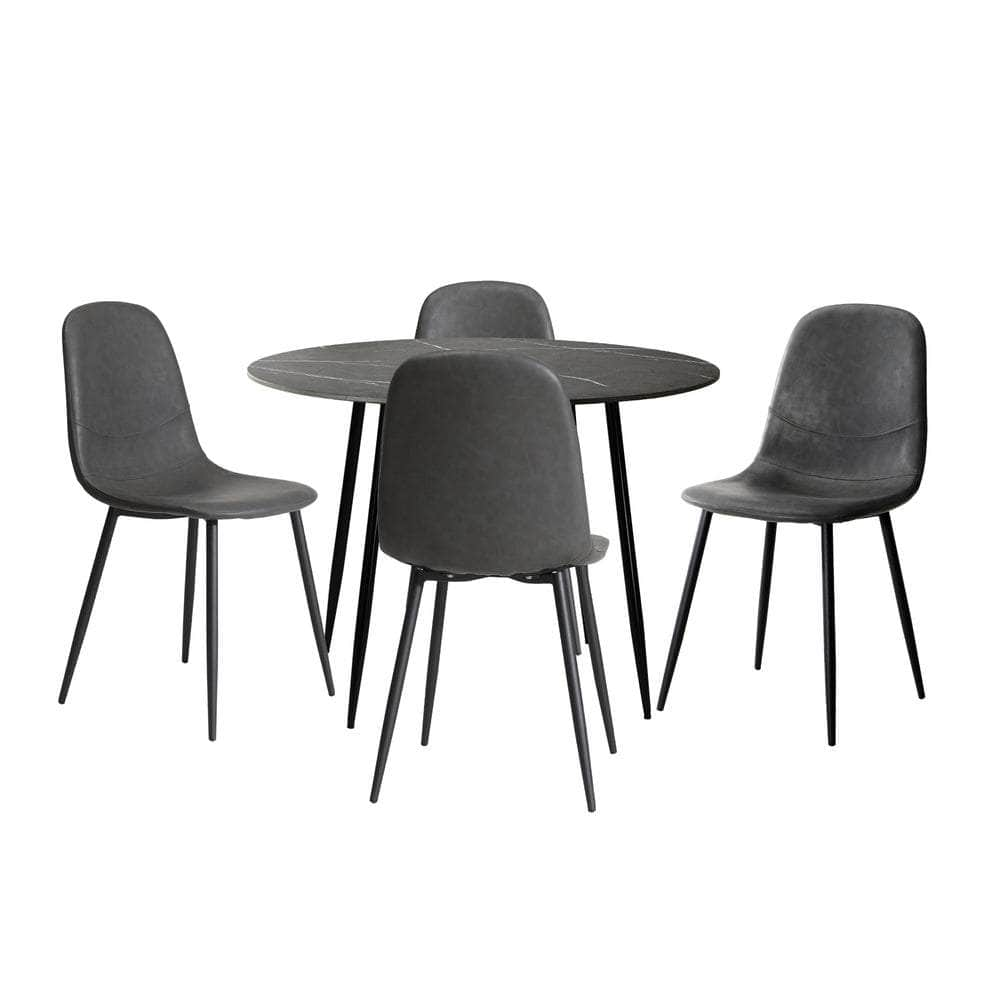 110cm Round Dining Table with 4PCS Dining Chairs PU Grey&Black