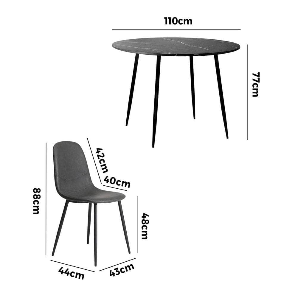 110cm Round Dining Table with 4PCS Dining Chairs PU Grey&Black