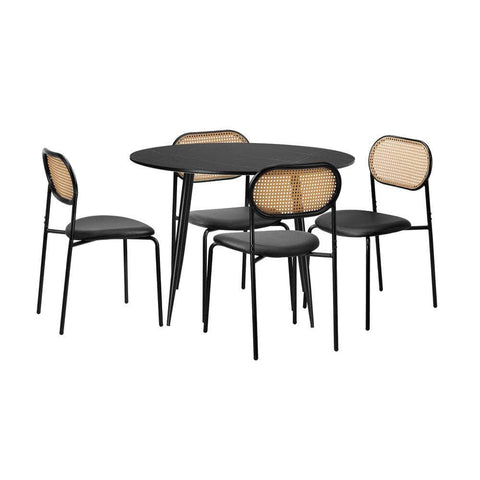 110cm Round Dining Table with 4PCS Dining Chairs PU Leather Black