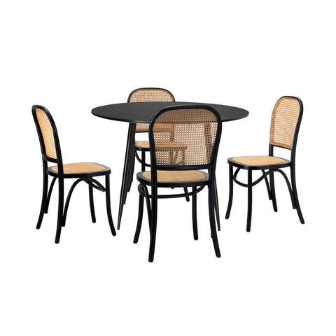 110cm Round Dining Table with 4PCS Dining Chairs Wooden Black