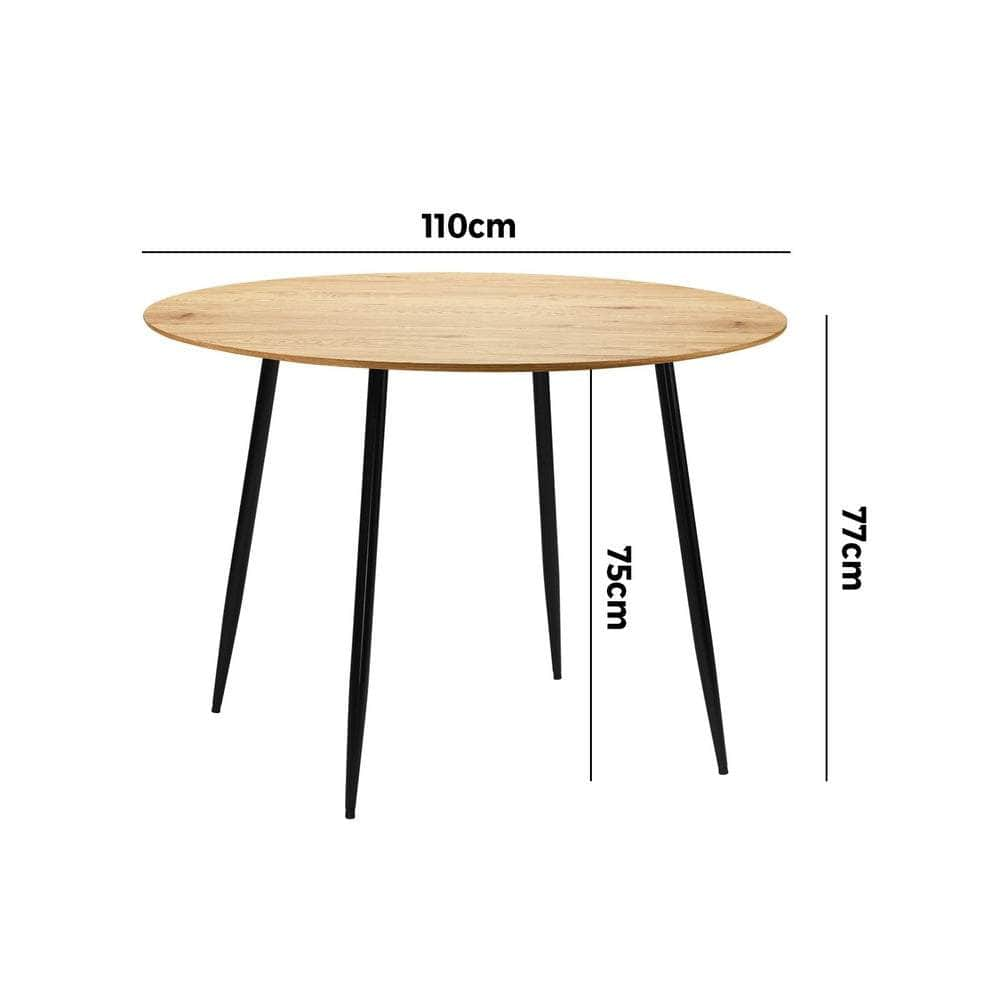 110cm Round Dining Table With Metal Legs Wooden Black