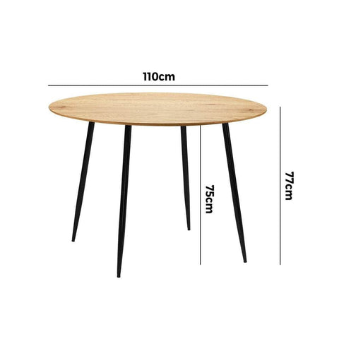 110cm Round Dining Table With Metal Legs Wooden Black