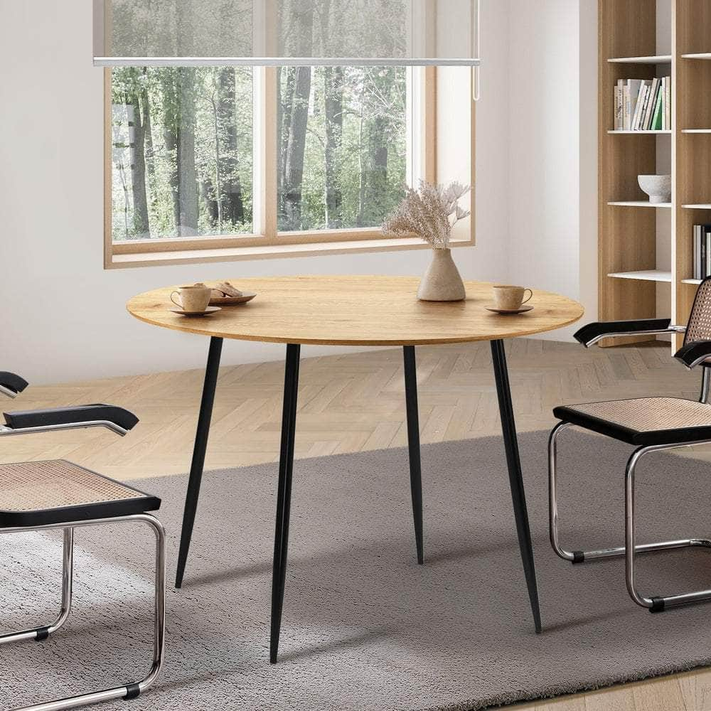 110cm Round Dining Table With Metal Legs Wooden Black