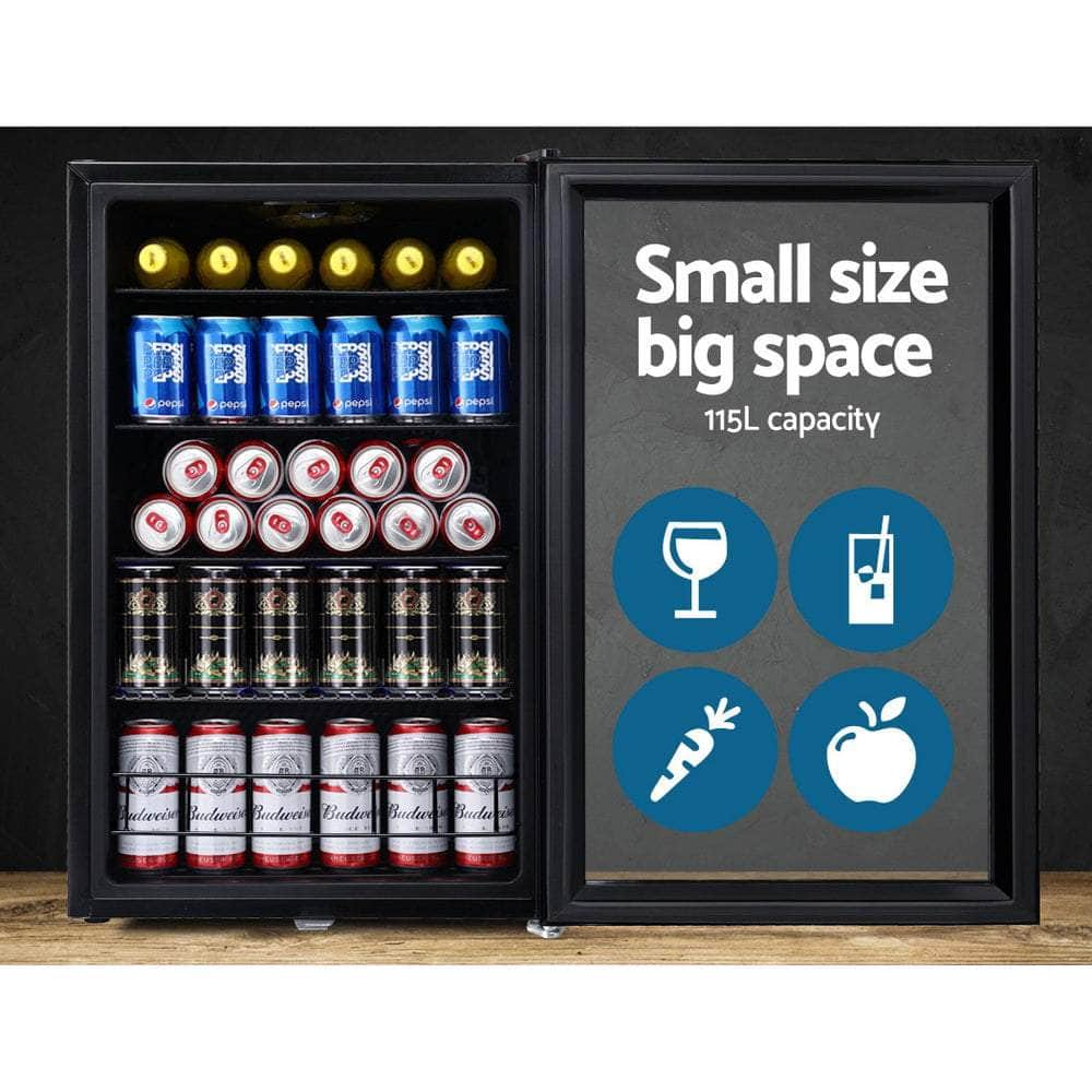 115L Bar Fridge Glass Door w/Light Black