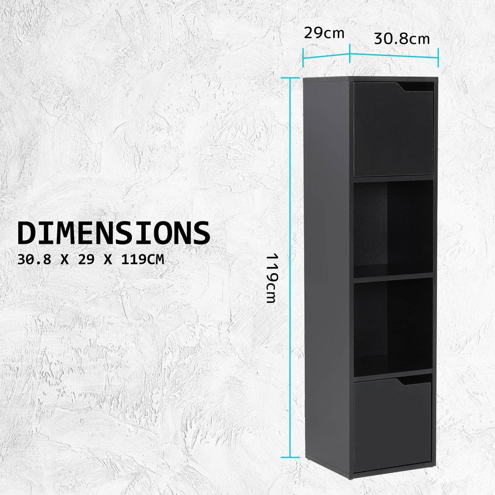 119Cm Black Bathroom Storage Cabinet Tall Slim