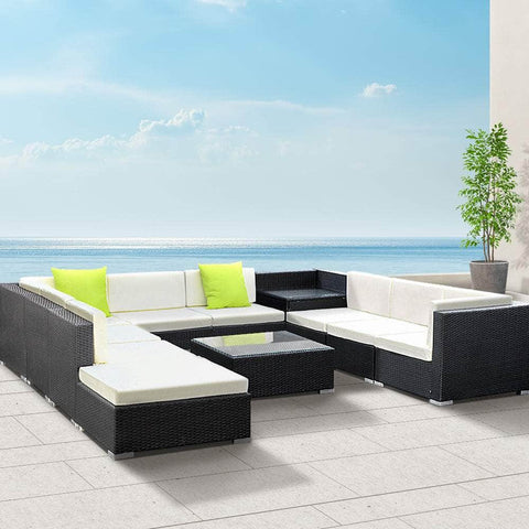 11Pc Outdoor Furniture Sofa Set Wicker Garden Patio Lounge