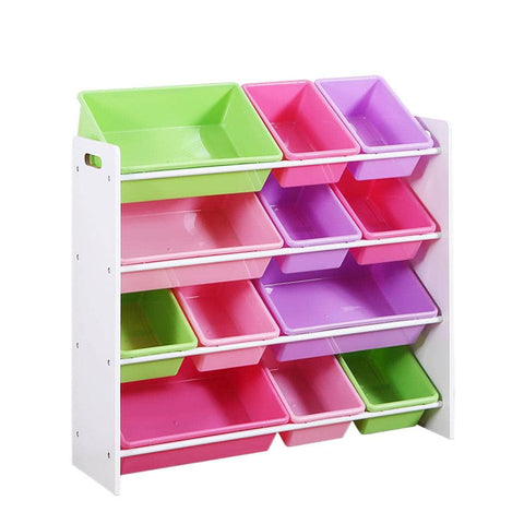 12 Bins Kids Toy Box Bookshelf Organiser Drawer