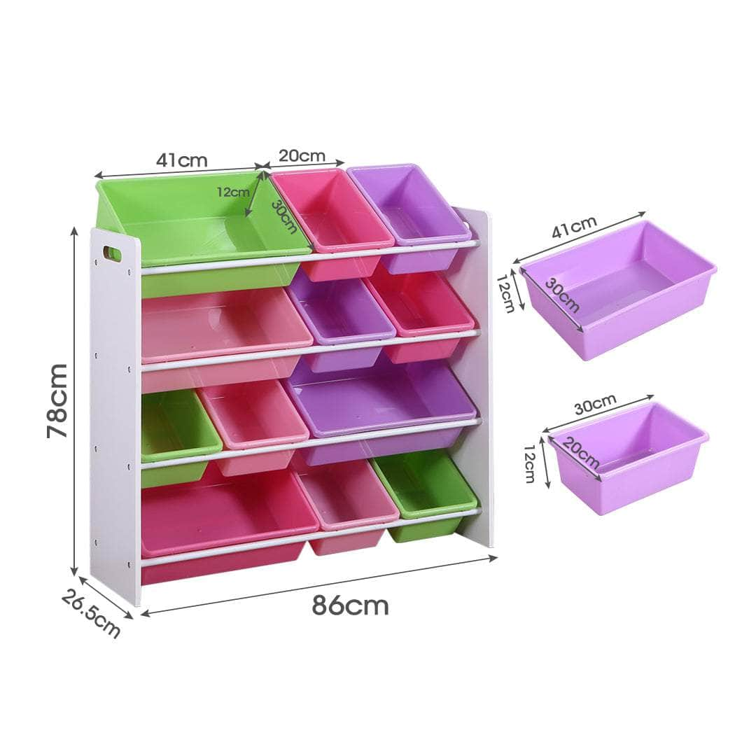 12 Bins Kids Toy Box Bookshelf Organiser Drawer