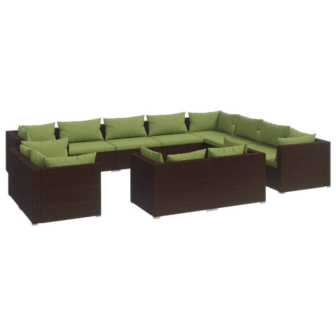 12 Piece Garden Lounge Set Brown with Cushions Poly Rattan