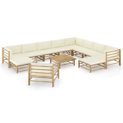 12 Piece Garden Lounge Set with Cream White Cushions Bamboo