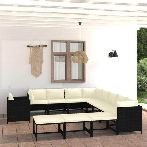 12 Piece Garden Lounge Set with Cushions Poly Rattan-Black