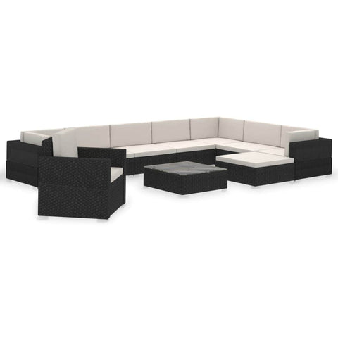 12 Piece Garden Lounge Set with Cushions Poly Rattan Black