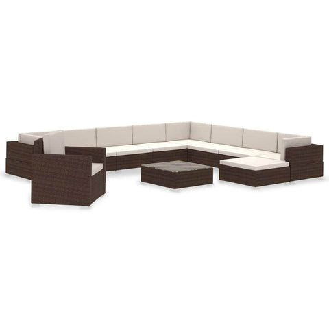 12 Piece Garden Lounge Set with Cushions Poly Rattan Brown