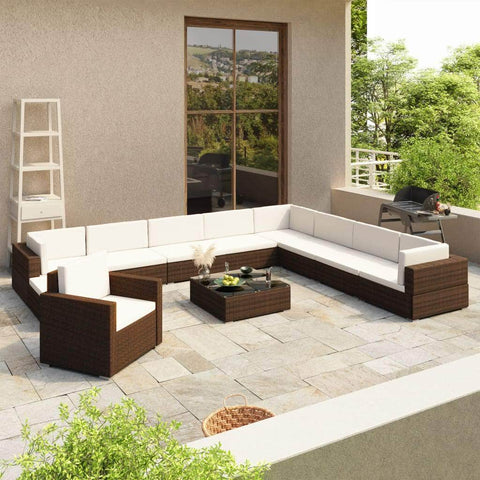 12 Piece Garden Lounge Set with Cushions Poly Rattan Brown