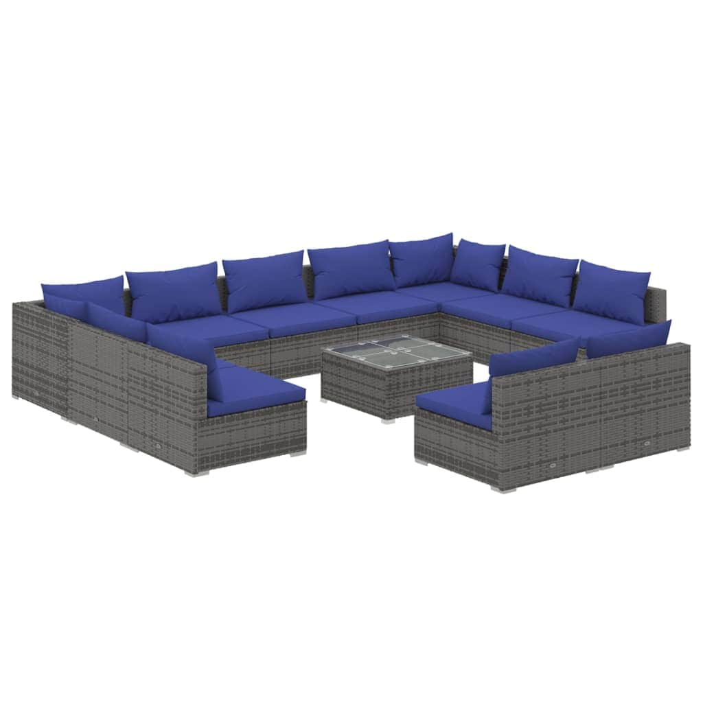 12 Piece Garden Lounge Set with Cushions Poly Rattan Grey