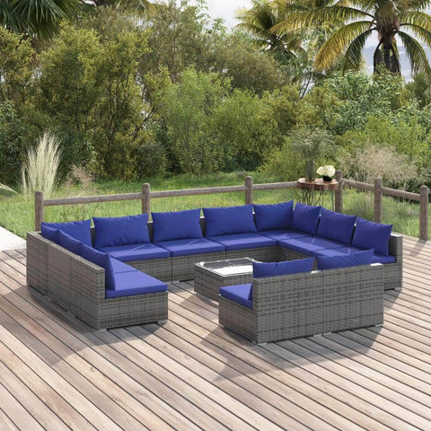 12 Piece Garden Lounge Set with Cushions Poly Rattan Grey