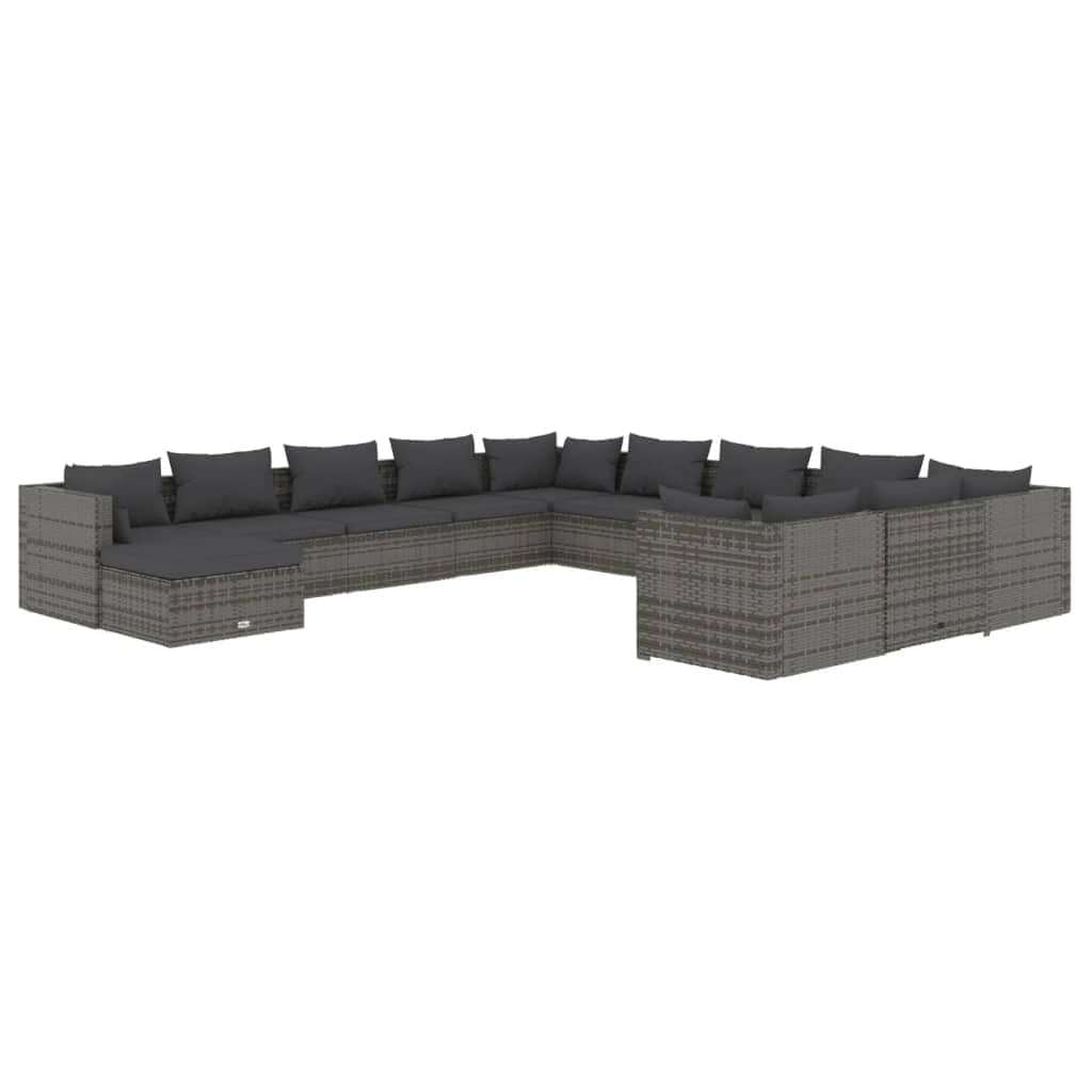 12 Piece Garden Lounge Set with Cushions Poly Rattan Grey