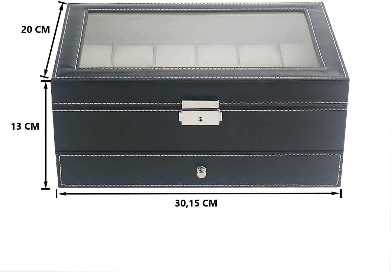 12 Slot Pu Leather Lockable Watch And Jewelry Storage Boxes (Black)